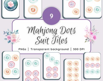 Floral Mahjong Clipart PNG Set, Mahjong Dots Art Tile Set 1-9, Mahjong Sublimation Graphics, Mahjong Printables for DIY Crafts and Projects