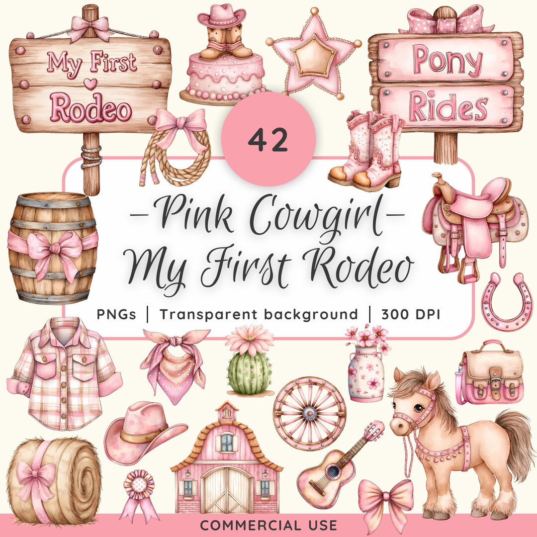 Pink Rodeo Sticker Pink Storybook Pastel First Rodeo Girl Clipart | Pink Cowgirl Clipart ...