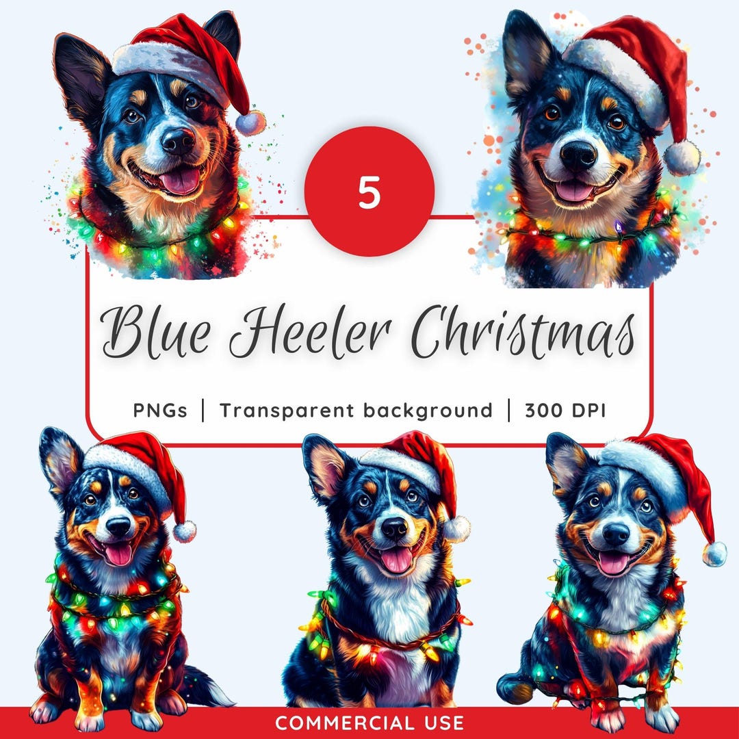 Blue Heeler Christmas PNG Set, Blue Heeler Clipart, Cattle Dog PNG ...