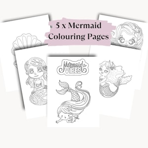 5 Mermaid Coloring Pages - Digital Download - Ocean-Themed Art