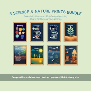 8 Educational Science Posters for Preschool & Homeschool · Nature Learning Wall Art · Classroom Decor · Digital Download for Kids Room