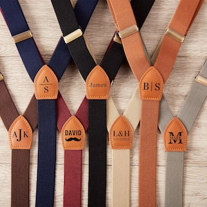 Personalized Groomsmen Leather Suspenders,Custom Rustic Suspenders,Cognac Groomsman Suspenders,Wedding Gift,Best Man Suspenders,Gift For Man