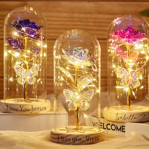 Galaxy Rose-bloemcadeaus, gepersonaliseerd Galaxy Rose-nachtlampje, elegante eeuwige roos onder glazen koepel, Moederdagcadeaus, jubileumcadeaus