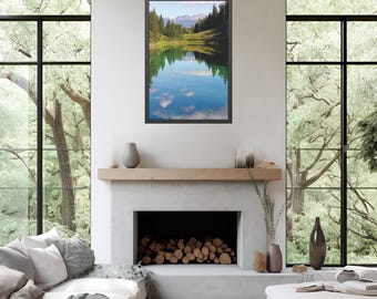Mountain Lake Reflection Framed Poster, Alberta, Canada - Tranquil Nature Wall Art