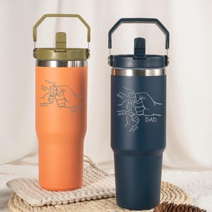 Father&#39;s Day Gift for Daddy,Dad Fist Bump Kids Names Tumbler,Tumbler 30oz Stainless Steel Travel Mug,Unique Cup Gift for Daddy,Best Dad Ever