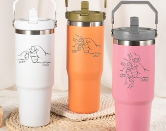 Personalised Tumbler for Dad,Custom Engraved Dad Fist Bump Kids Names Tumbler,Dad Tumbler,Father's Day Gift 30oz Stanley Cup,New Dad Gifts