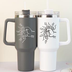 Personalised Tumbler for Dad,Dad Fist Bump Kids Names Tumbler,Father&#39;s Day Gift for Daddy,Tumbler Laser Engraved 40oz Stainless Steel Cup