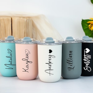 Personalised Tumbler, Bridesmaid Proposal, Custom Wine Tumbler with Lid, Stainless Steel Water Bottle, Bride Party Supply, Bridesmaid Gift