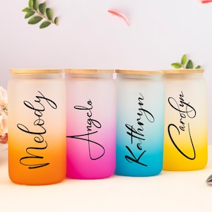 Personalised Glass Tumbler, Custom Name Coffee Cup, Bridal Party Gift, Glass Coffee Mug, Personalized Gifts for Bride, Bridesmaid Proposal