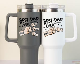 Bicchiere personalizzato "Best Dad Ever", tazza personalizzata per papà con cannuccia e coperchio, bicchiere per papà con nomi di bambini, regali per il miglior papà, regalo per la festa del papà per papà