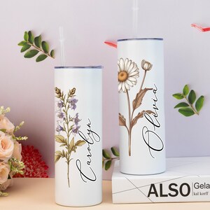 Personalised Birth Flower Tumbler, Bridesmaid Tumbler with Name, Bride Tumbler, Bridesmaid Proposal Gift, Birth Flower Gifs, Bride Gift Idea