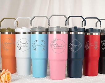 Gepersonaliseerde naam IceFlow-beker van 30 oz, aangepaste naam reismok, warme koude mok met rietje, cadeau voor haar Verjaardagsfeestje cadeau, huwelijkscadeau