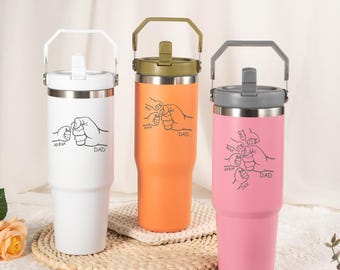 Regalo per la festa del papà, bicchiere con nomi dei bambini e scritta "Pugno nel pugno", tazza da viaggio in acciaio inossidabile da 30 once, regalo unico per papà, il miglior papà di sempre