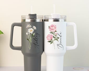 Personalised Birth Flower Tumblers,Birth Flower Gift, Bridesmaid Proposal, Gift for Her,Birth Month Flower Drinkware