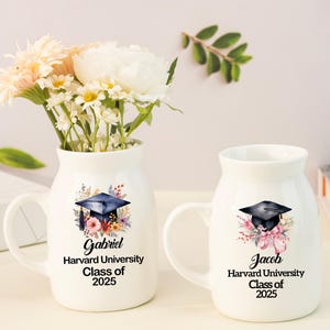 Jarrón de cerámica personalizado para flores de graduación, regalo de florero personalizado, regalo de graduación de secundaria, promoción de 2025, regalo de maestría