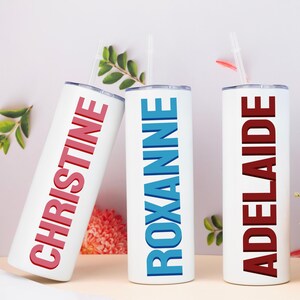 Personalised Name Tumbler,Custom 20oz Skinny Tumbler Cup,Shadow Monogram Tumbler,Gifts for Her,Vacation Girls Trip Cup,Bachelorette Party