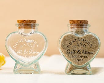 Personalised Honeymoon Keepsake Sand Jar, Heart Honeymoon Sand Jar, Wedding Gift for Couple, Beach Holiday Keepsake Bottle, Sand Glass Jar