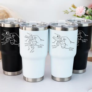 Custom Dad Fist Bump Kids Names Tumbler,Tumbler Laser Engraved 30oz Stainless Steel Cup,Personalised Tumbler for Dad,Christmas Gift for Dad