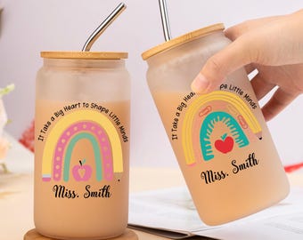 Personalised Teacher Tumbler with Lid and Straw, Custom Teacher Tumbler, Teacher Glass Tumbler, Teacher Appreciation Gifts, Iced Coffee Cup
