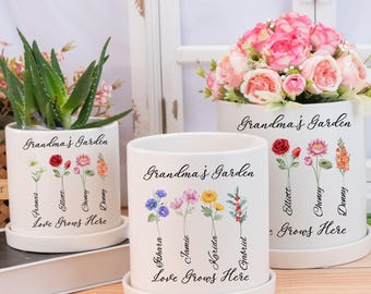 Personalised Flower Pot,Custom Grandma&#39;s Garden Flower Pot,Birth Flower Plant Pot for Grandma Mom,Planter Gift for Her,Mother&#39;s Day Gifts