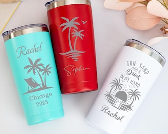Personalised 20oz Vacation Tumbler,Stainless Steel Name Tumbler with Straw,Custom Travel Mug,Laser Engraved Cup,Girls Trip Mug,Beach Tumbler