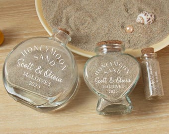 Custom Honeymoon Sand Bottle,Small Travel Sand Memory Bottle,Wedding Bridal Shower Bottle,Mr and Mrs Couple Beach Ideas Gift,Sand Keepsake