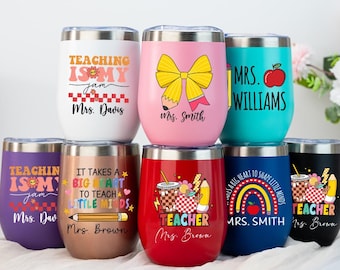 Aangepaste kerstcadeau, wijnbeker, gepersonaliseerde lerarenbeker, leraarscadeau, bedankje, geïsoleerde reisbeker, waardering leraar