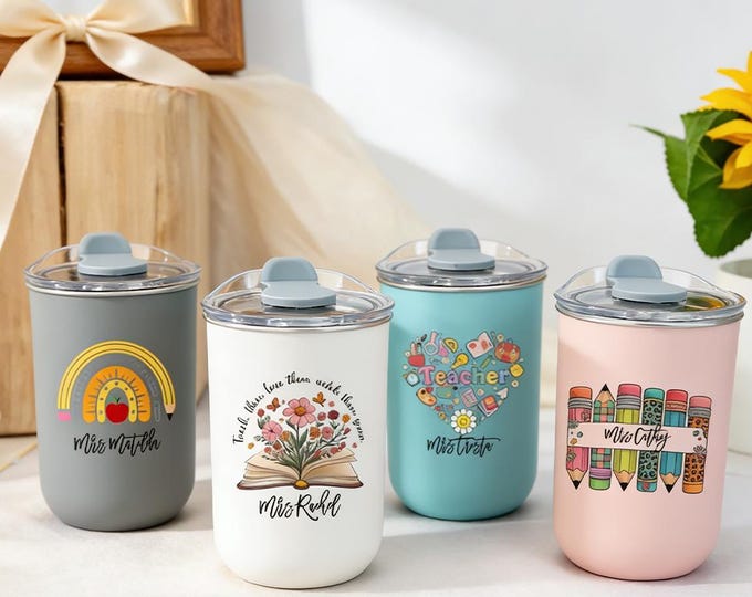 Personalised Teacher Tumbler with Name, Custom Wine Cup, Insulated Travel Mug, Iced Coffee Cup, Teachers Work Cup,back to school gift