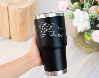 Dad Fist Bump Kids Names Tumbler, Father's Day Gift for Dad, Personalized Laser Engraved Stainless Steel Mug,Grandpa Gift,Custom Dad Tumbler