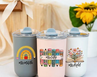 Bicchiere termico personalizzato per insegnanti con nome, tazza da vino personalizzata, tazza termica da viaggio, tazza per caffè freddo, regali per insegnanti, regalo di ringraziamento per gli insegnanti