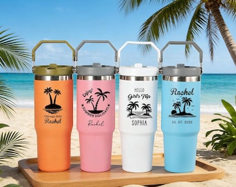 Bicchiere termico personalizzato da 30 oz per le vacanze, bicchiere termico da spiaggia con incisione personalizzata, regalo per un weekend tra amiche, regalo per un viaggio tra amiche, regalo per un viaggio in famiglia per lei, regalo per damigella d'onore