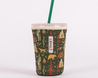 Nature Themed Iced Coffee Cup Sleeve | Drink Holder for Coffee Lover | Hiking & Camping Outdoor Gift | Insulated | Ecofriendly | Travel