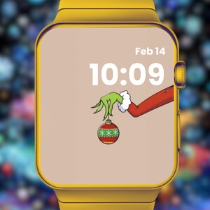 Fondo de pantalla navideño del Grinch para Apple Watch: Fondo de pantalla navideño de dibujos animados (Descarga digital)
