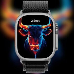 Neon Bull Apple Watch Face: Futuristic Digital Art (Digital Download)