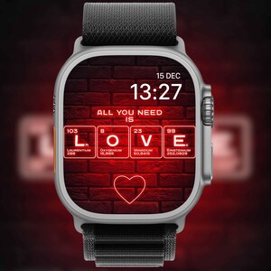 Neon Red Love Apple Watch Face: Periodic Table Design (Digital Download)