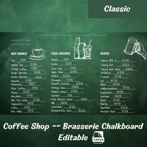 Chalkboard Menu Template Editable | Coffee Shop & Brasserie Sign | Printable Customizable | Set of 5 Designs | Chalkboard Menu Design