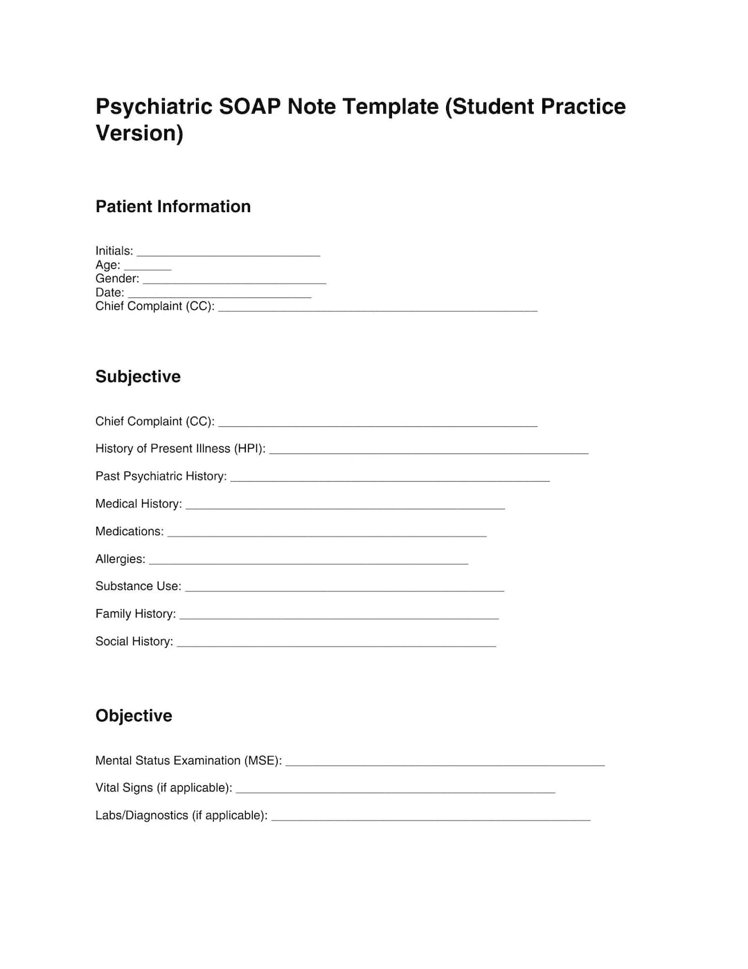 Psych Note Example Psychiatric SOAP Note Template for NP Students (digital Download) - Etsy