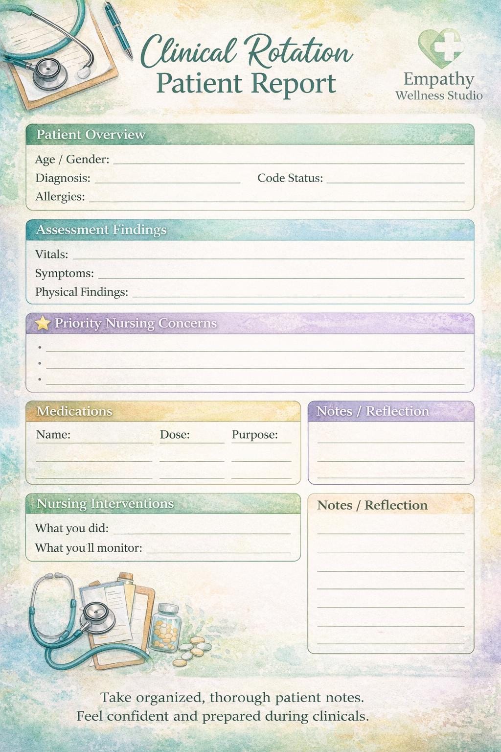 Sample Nurses Rotation Form Clinical Rotation Patient Report Template | Nursing Brain Sheet ...