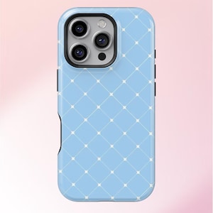 Blue grid stars Aesthetic Phone Case | Retro | Cover for iPhone 16 15 14 13 12 11 Plus Pro Max Case - Samsung Galaxy S24 S23 S22 Ultra