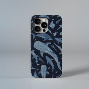 Étui pour iPhone 16 15 14 13 12 11 Plus Pro Max avec requin aquarelle bleu - Étui MagSafe pour Samsung Galaxy S24 S23