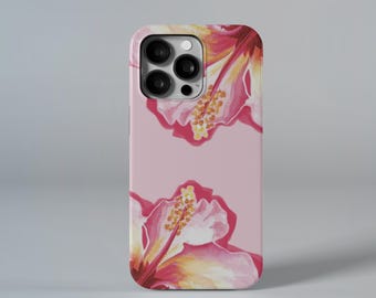 Funda de teléfono con hibisco rosa tropical para iPhone y Samsung.