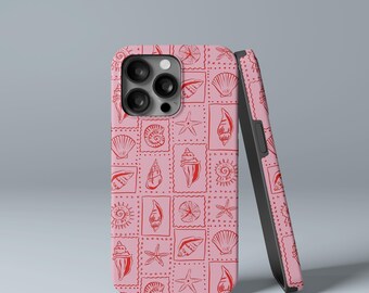 Pink Seashells Summer Phone Case for iPhone 16 15 14 13 12 11 -Samsung Galaxy S24 S23 , Beachy Costal Italian Summer,MagSafe Case For iPhone