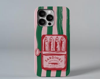 Retro sardineblikjes telefoonhoesje, zomers moodboardcadeau voor iPhone en Samsung