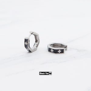 Titanium made Cross hexagon hoops, Small size unique design, Hypoallergenic unisex Huggies, Lightweight cartilage Gothic punk style earrings