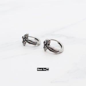 Gothic style Titanium made little angel wings design lightweight everyday wear hoop earrings, black stone inlay unisex punk style hoops