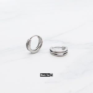 Titanium made double waves hoops, Small size unique design, Hypoallergenic unisex Huggies, Lightweight cartilage Gothic punk style earrings