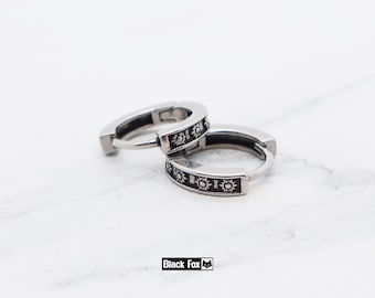 Titanium made hinged Starburst hoops, Small size unique design, Hypoallergenic unisex Huggies, Lightweight cartilage Gothic punk earrings