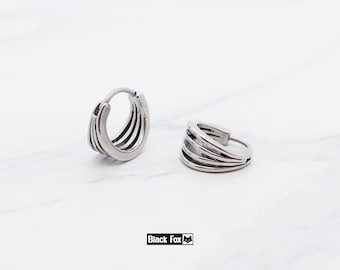 Titanium made Multi-Row hoops, Small size unique design, Hypoallergenic unisex Huggies, Lightweight cartilage punk style earrings gift