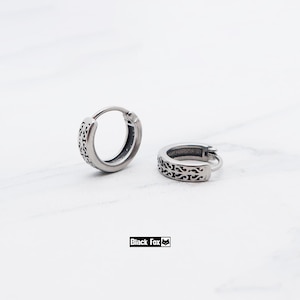 Titanium Middle Eastern style Hollow Carved hoops, Small size unique design, Hypoallergenic unisex Huggies, Lightweight cartilage earrings