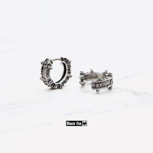 Titanium Gothic Huggie Hoops, Spiked Dark Style Ear Stack Jewelry, Vintage Punk Alternative Fashion Piercing Gift for Sensitive Ears